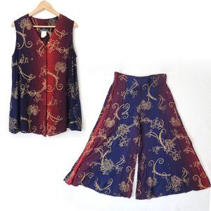 Vtg 90s Carole Little Palazzo Pants Set Sz 8 10 Wide Leg Boho Ombre Floral Multi